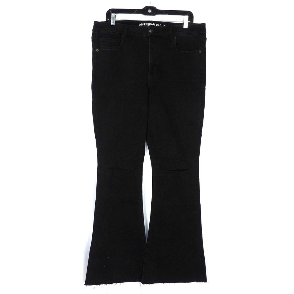 American Eagle Super Stretch High Rise Slim Flare Black Denim Jeans Women's 18